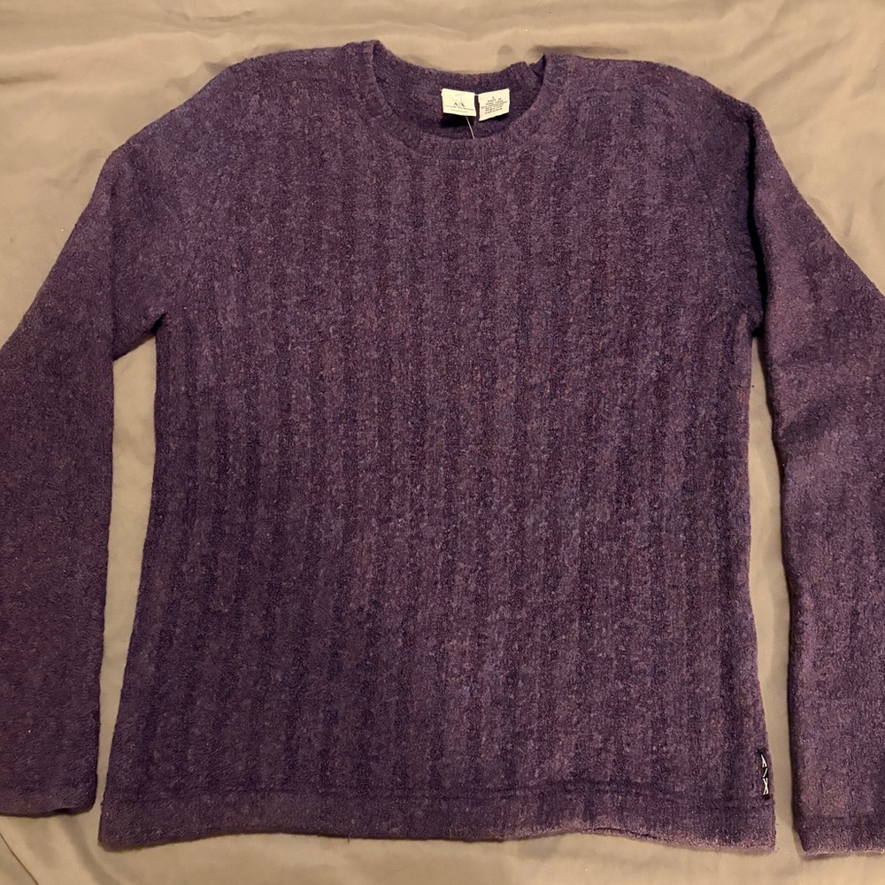 Armani Exchange Vintage Eggplant/Blue Merino Wool Knit Sweater